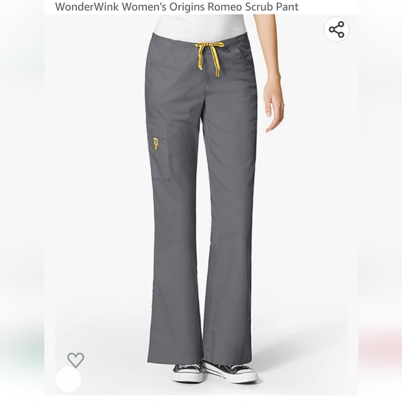 WonderWink Pants - WonderWink Women's Boot Cut Scrub Pants in Charcoal with Yellow Drawstring